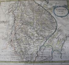 Robert Morden hand coloured map of Lincolnshire in Hogarth frame 45.5cm x 40.5cm