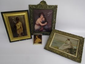 Crystoleum prints include brass framed Mother and Daughter after Elizabeth Louise Vigee Le Brun -