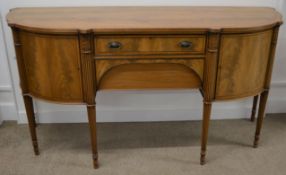 Regency style bow fronted sideboard by Maple on reeded legs with oak lined drawers L 188cm D 64cm