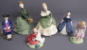6 Royal Doulton figures 2183 Boy from Williamsbury - 2167 Home Again - 2044 Mary Mary - 2385