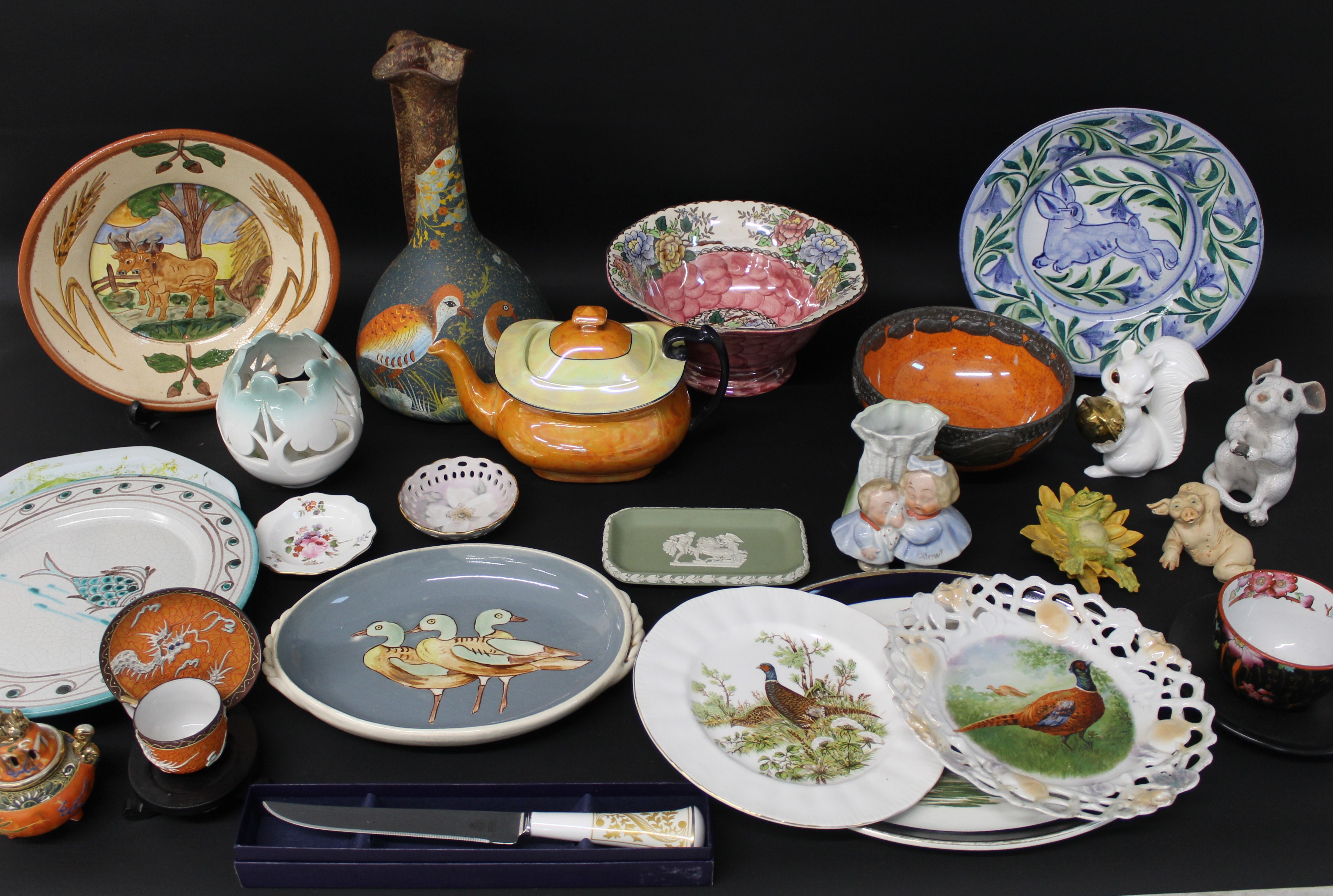 Selection of mixed ceramics including Maling lustre, Continental plates & jug etc