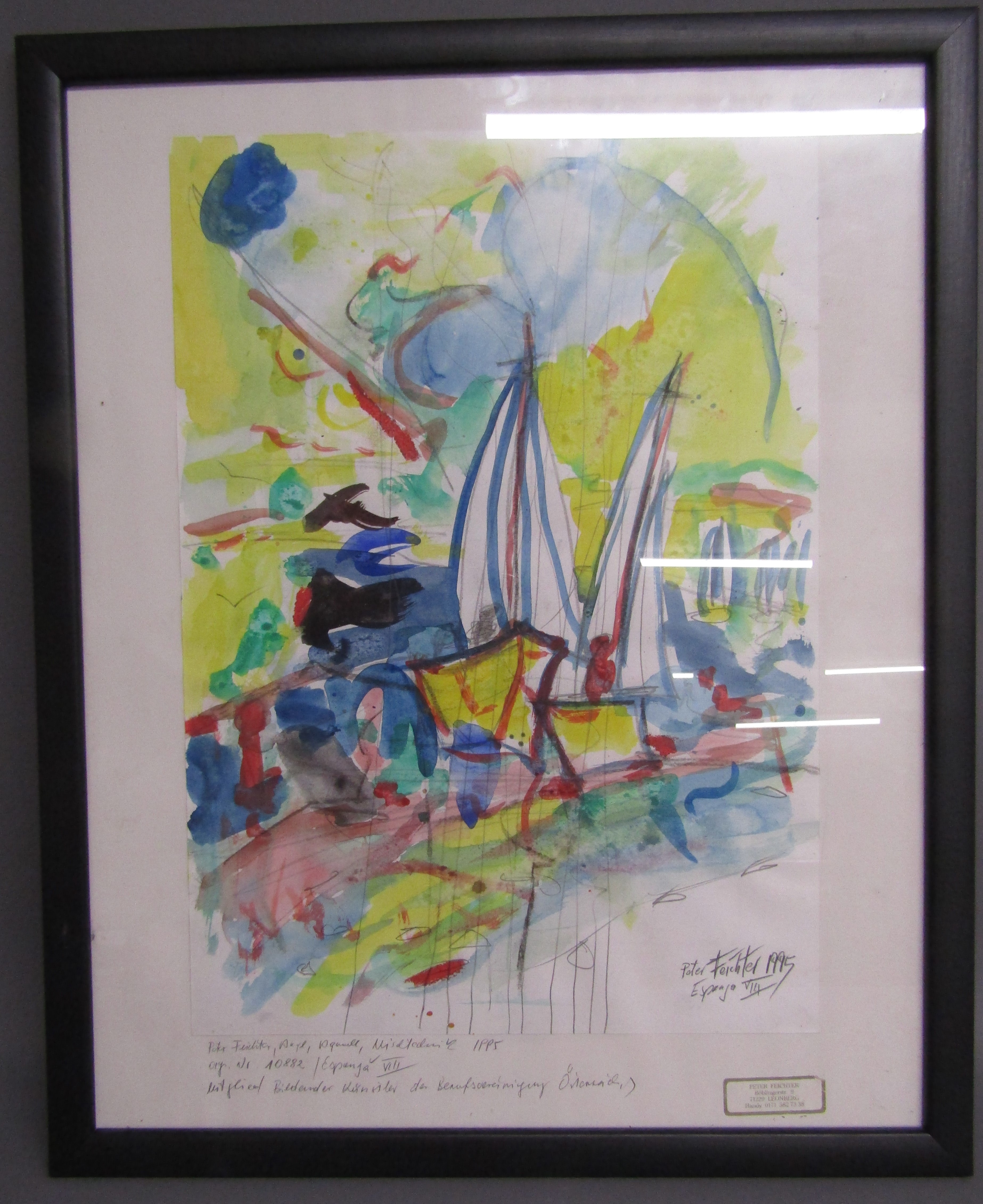 Framed Peter Feichter 1995 watercolour and pencil Spain VIII - approx. 43.5cm x 53cm - Image 2 of 6