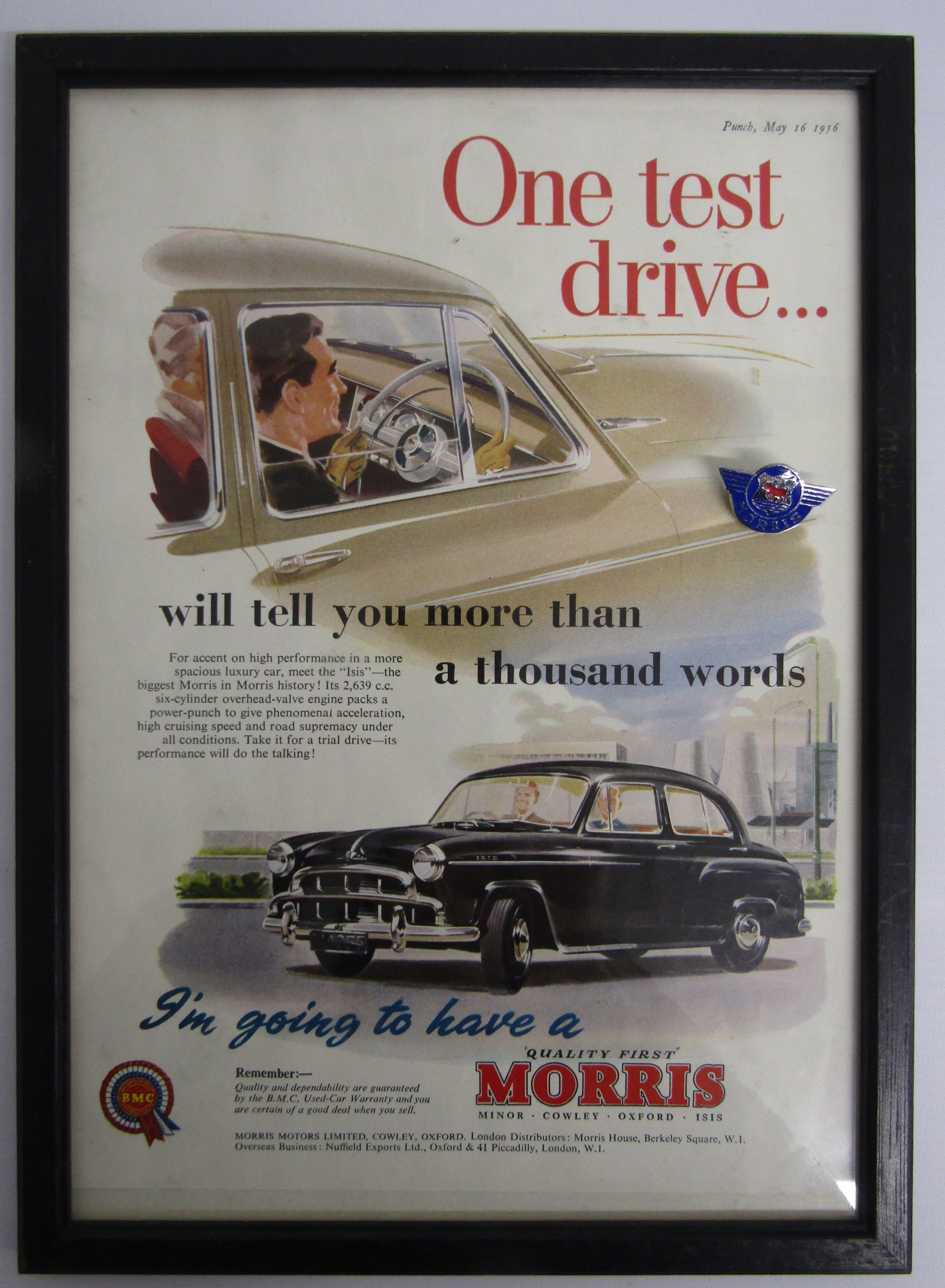 Case containing  Morris Minor small framed poster and pin badge, Rolls Razors, Dubarry bakelite - Image 9 of 10