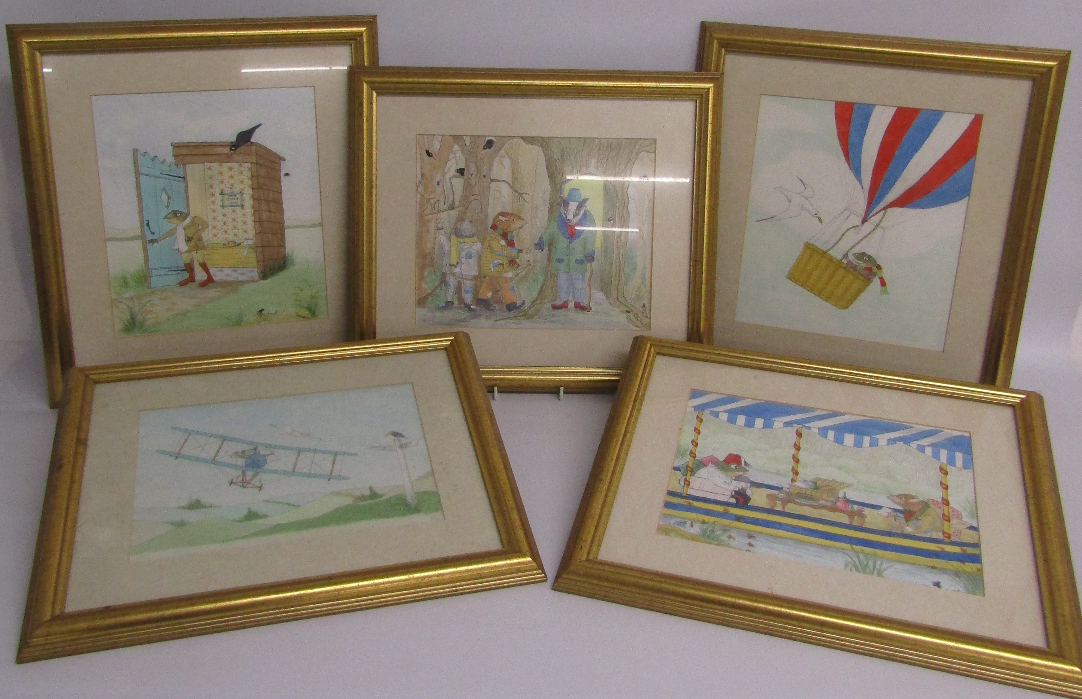 5 framed Wind in the Willows watercolours