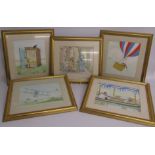 5 framed Wind in the Willows watercolours