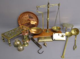 Set of Day & Millward scales, Salters scales, trivets, ladles, copper plate etc