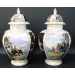 Pair of large 19th century Augustus Rex porcelain jars and covers, each with polychrome decoration