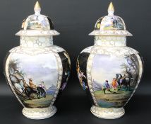 Pair of large 19th century Augustus Rex porcelain jars and covers, each with polychrome decoration