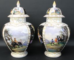 Pair of large 19th century Augustus Rex porcelain jars and covers, each with polychrome decoration