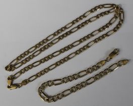 9ct gold figaro link chain necklace & bracelet, 25.3g