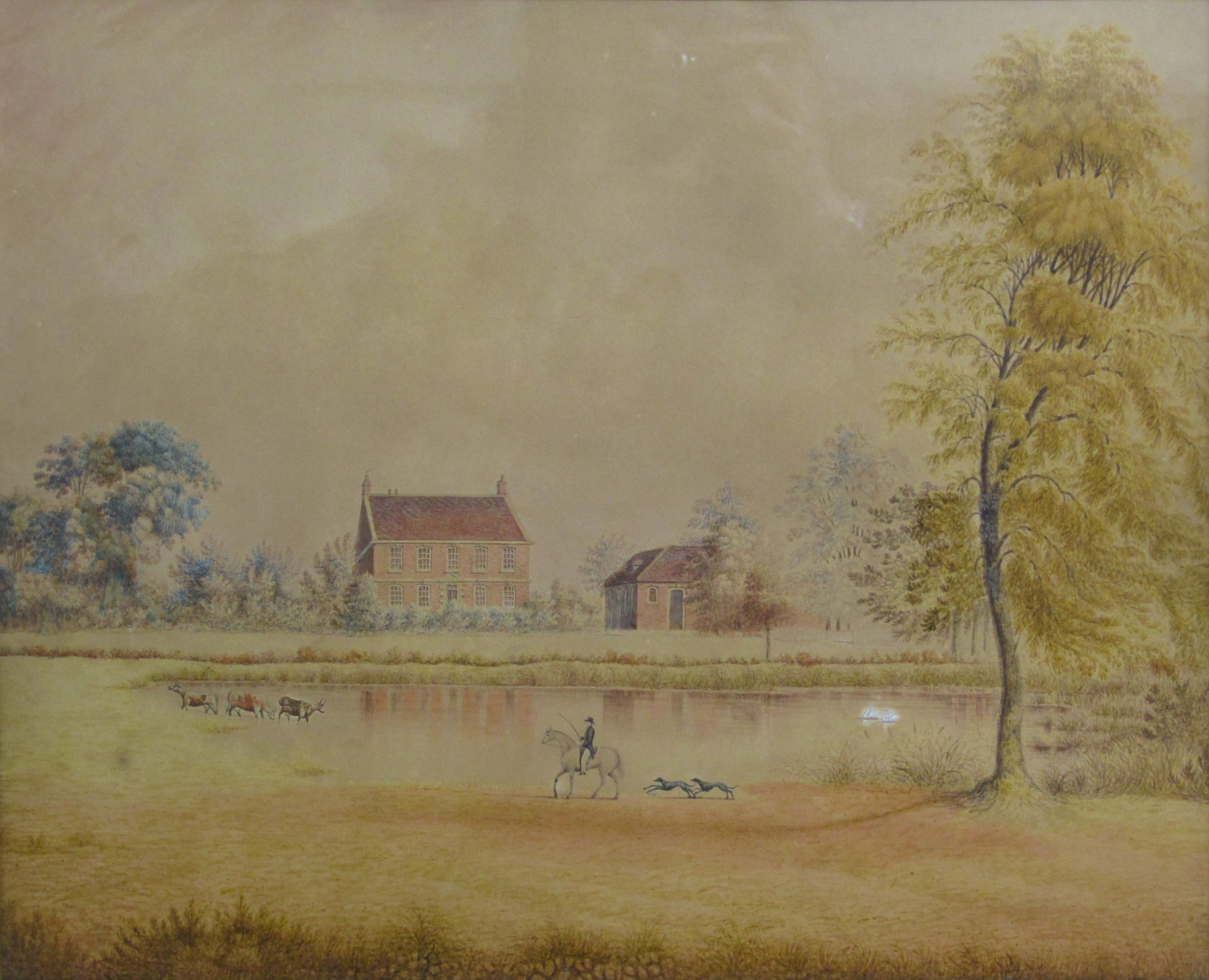 Unsigned watercolour Brackenborough Hall - label to rear 'The Residence of J. Robson Esq..' - J.W - Image 2 of 8