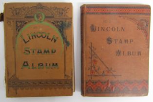 2 Lincoln stamp albums part filled - Penny red, Maltese, Canada, United States etc