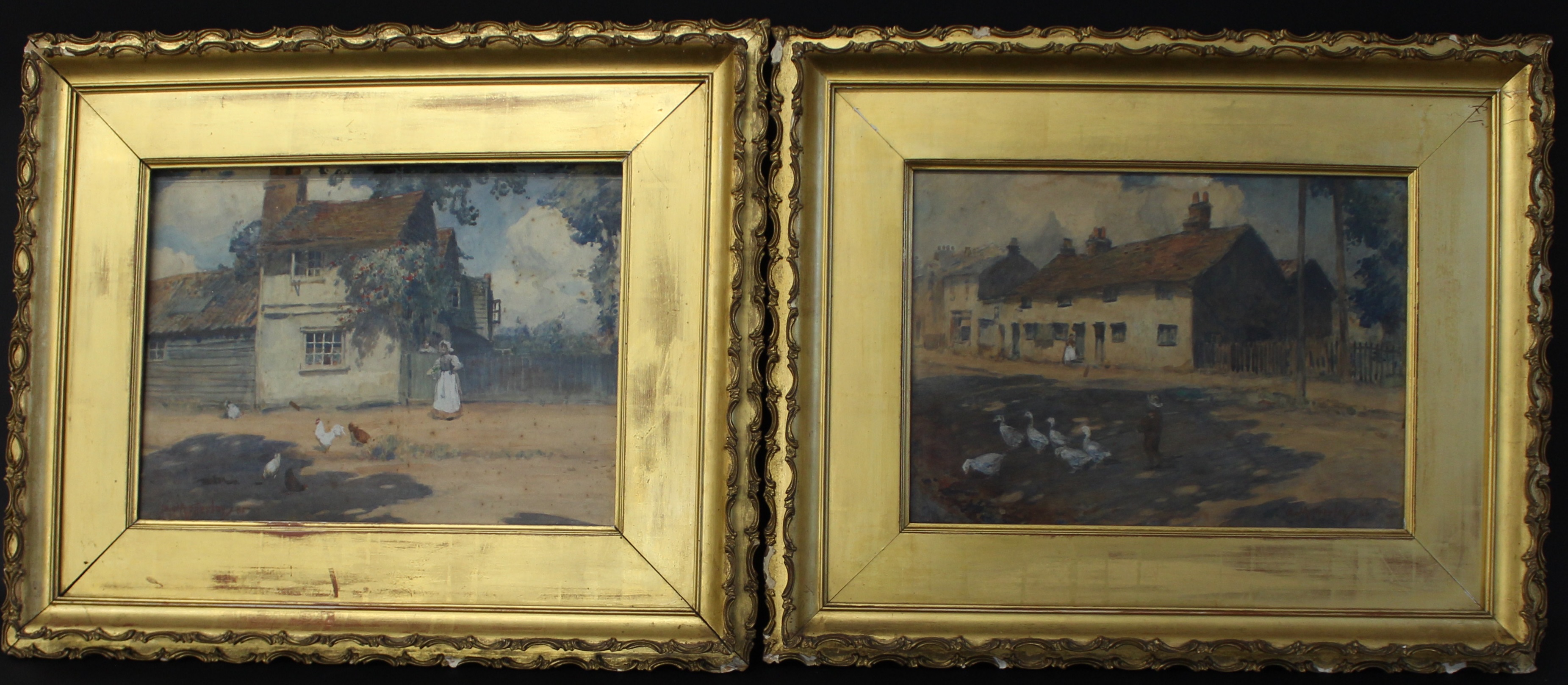 Pair of gilt framed watercolours depicting country cottages, signed Apperley '05 / '06 (possibly - Image 6 of 8