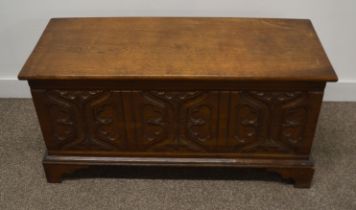 Early 20th century carved oak coffer - approx. L 94cm x D 38cm x H 47cm