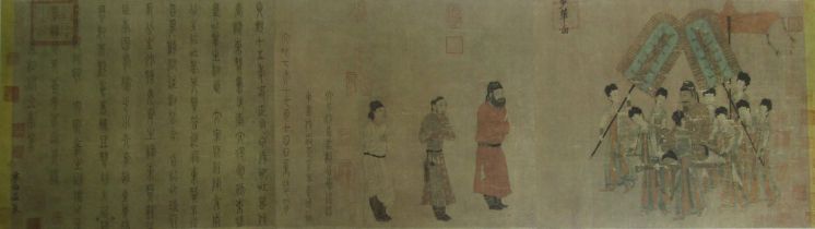 Framed Chinese scroll print Emperor Taizong Receiving the Tibetan Envoy - approx. 135cm x 47.5cm