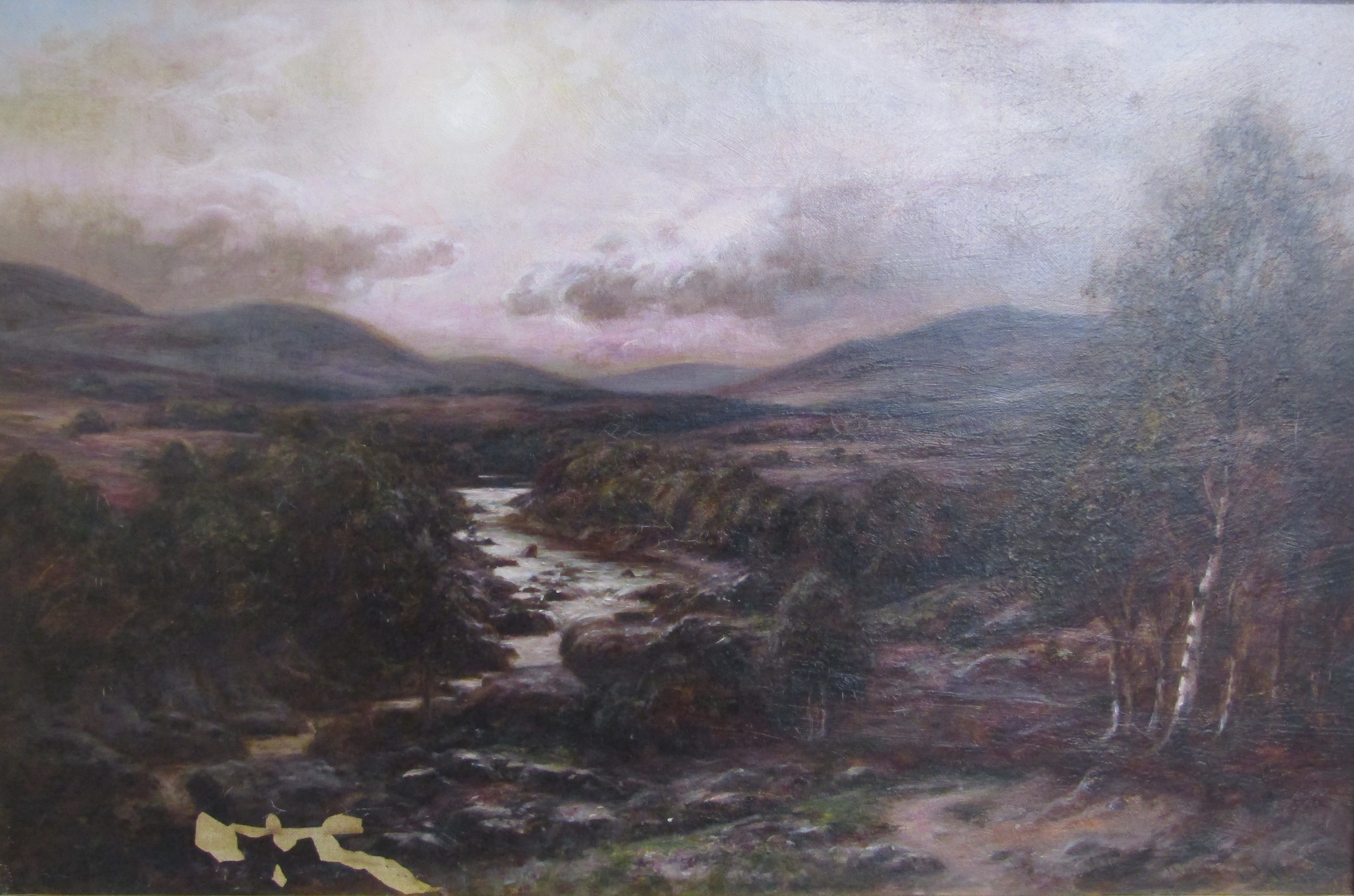 Framed oil on canvas 'Glenesk from top of Burns Wood' signed but faded attributed to Allan Ramsay