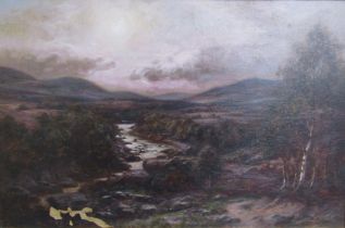 Framed oil on canvas 'Glenesk from top of Burns Wood' signed but faded attributed to Allan Ramsay