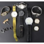 9ct gold Enicar wristwatch (face only - back 5.58g) & selection of dress watches and costume