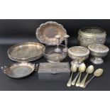 Selection of silver plate including silver plate on copper tray, pair of Viners rose bowls,