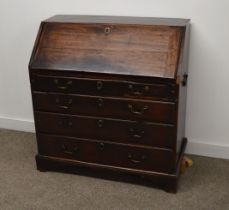 Georgian mahogany bureau - approx. H 98cm x W 95cm x D 50cm (missing back leg)