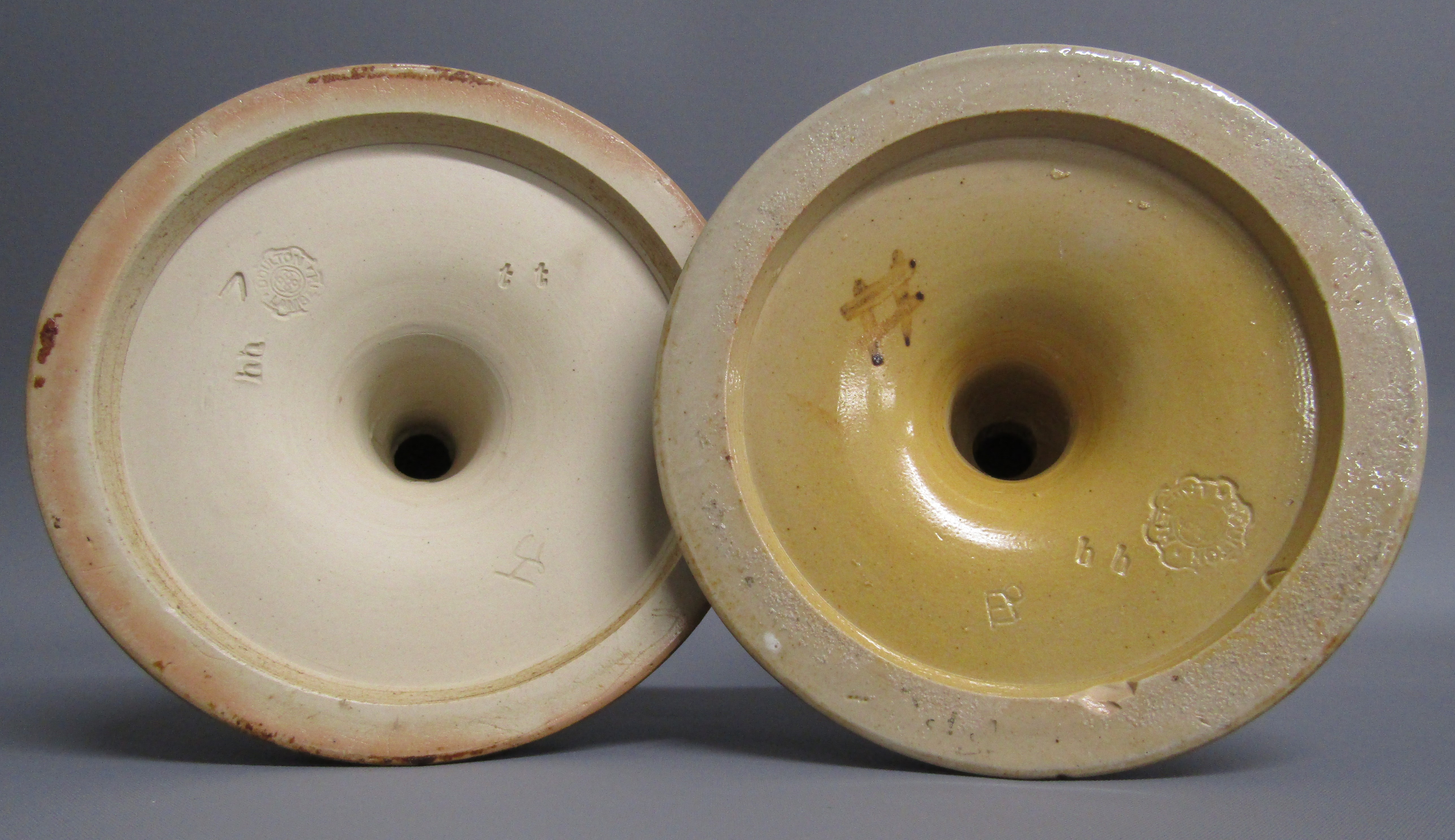 Pair of Royal Doulton Lambeth Ware candlesticks & bowl (marked 1881) - Image 4 of 9