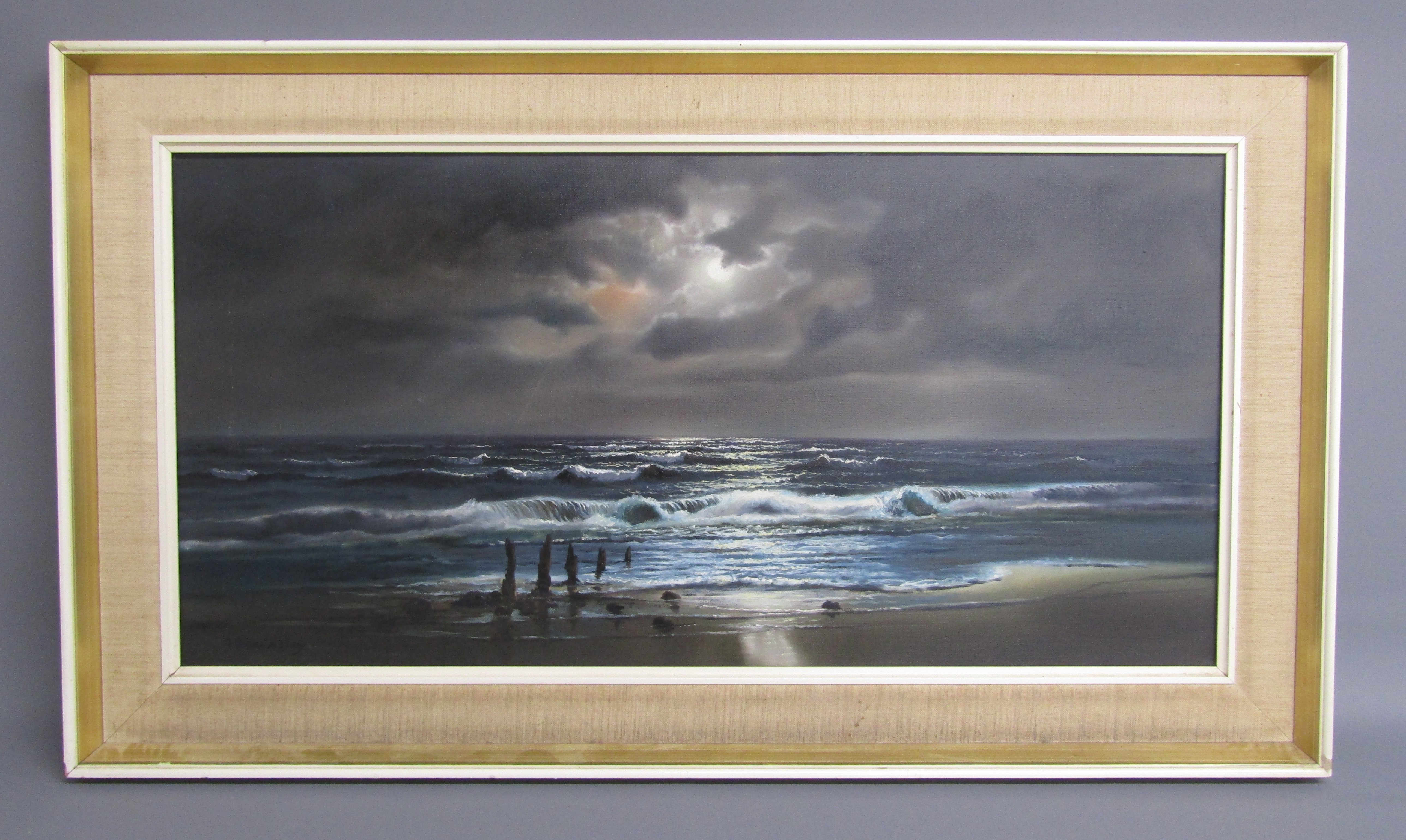 A Beardsley framed oil on canvas 'Thorney Island' - approx. 95.5cm x 55cm - Image 2 of 6