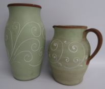 Large Denby stoneware Ferndale pitcher (26cm) and vase (35cm)
