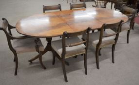 Regency style dining table on twin pedestals (L 211cm W 107cm) & 6 rail back dining chairs including
