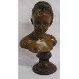 Bronze effect bust of a young girl engraved NEVIL - approx. 33cm tall