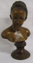Bronze effect bust of a young girl engraved NEVIL - approx. 33cm tall
