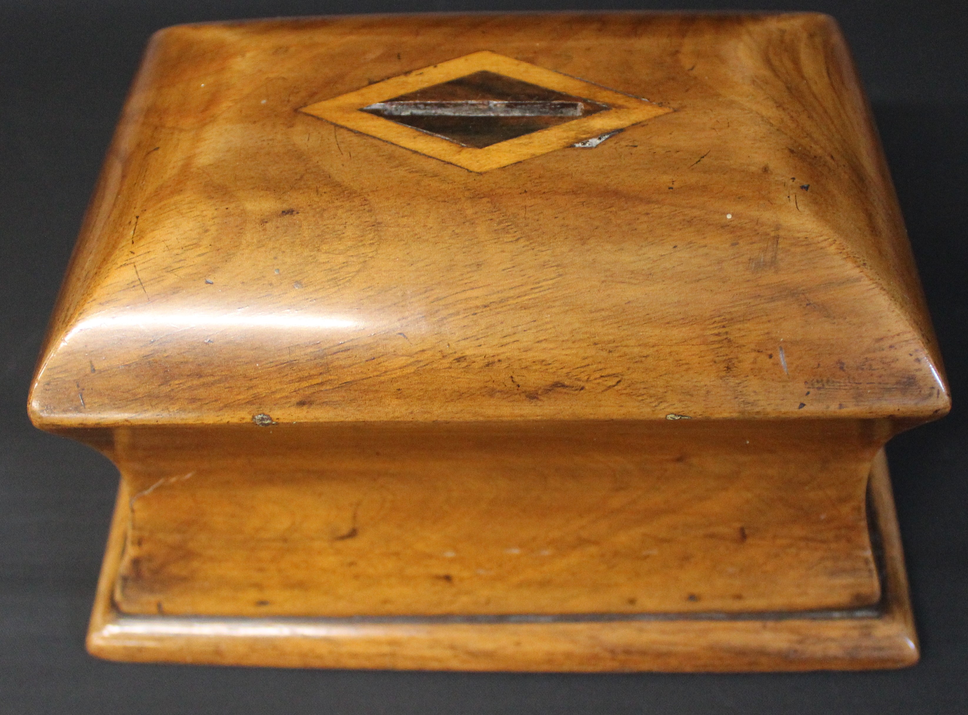 Georgian mahogany tea caddy, fruit wood money box (containing some coins, with carved initials to - Image 4 of 9