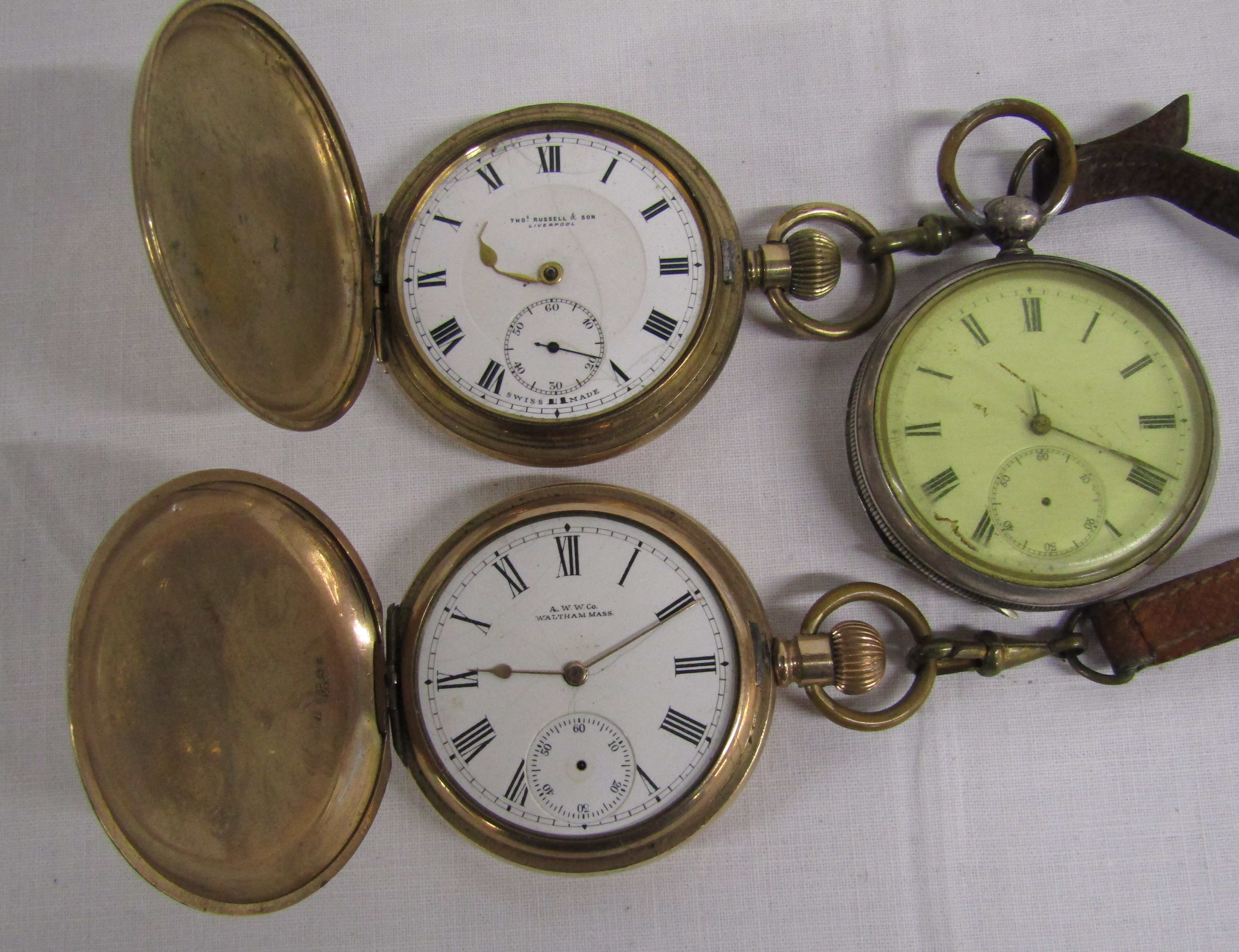 3 pocket watches - A.W.W. Co Waltham Mass gold plated, Thomas Russell & Son Liverpool gold plated - Image 2 of 18