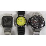 3 men's watches - Casio Illuminator (currently working) - Seiko automatic Diver's with day/date (