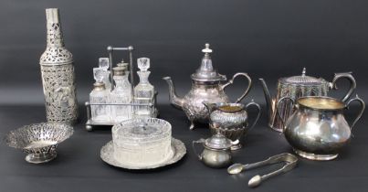 Selection of silver plate & Indian white metal bottle cover