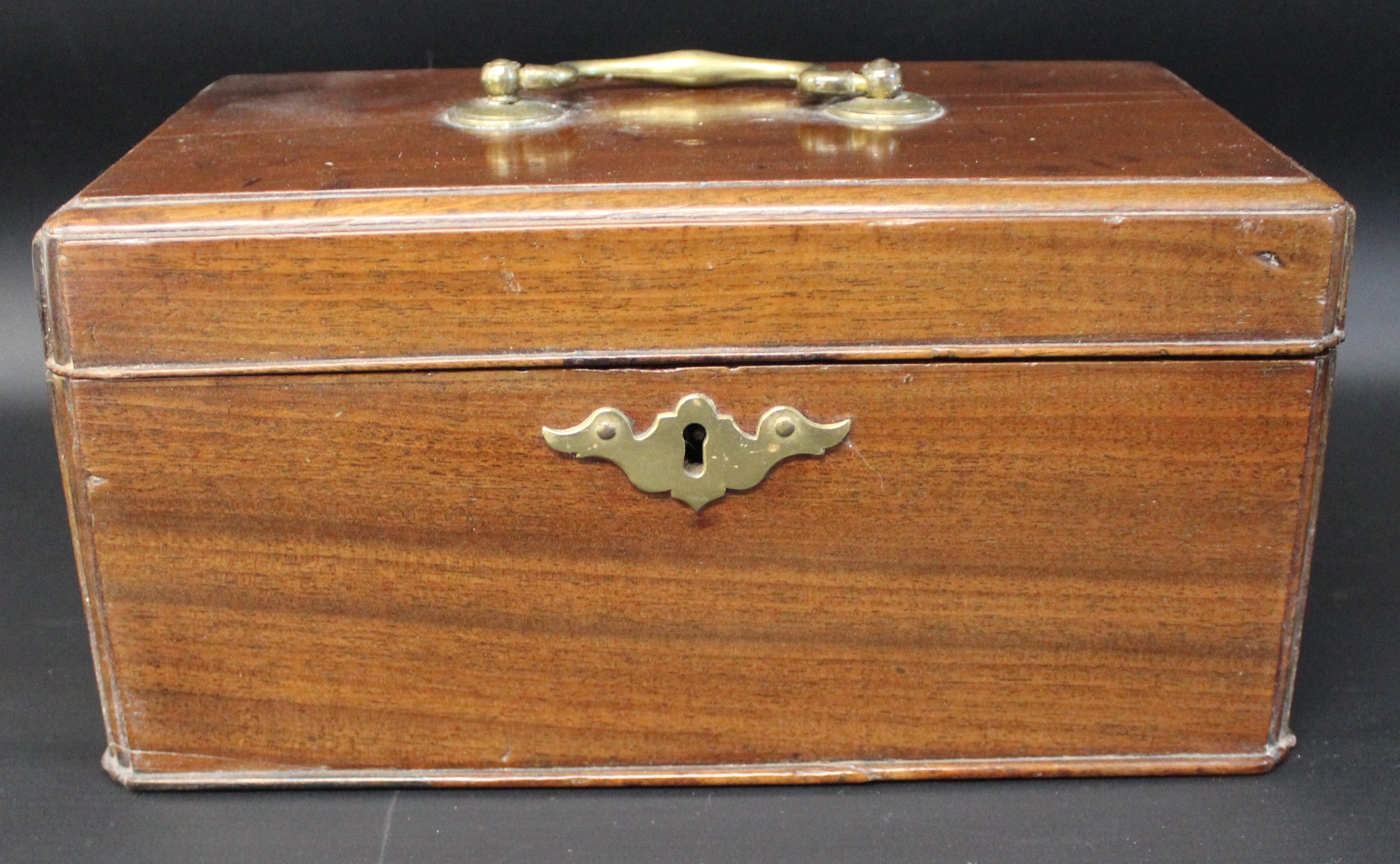 Georgian mahogany tea caddy, fruit wood money box (containing some coins, with carved initials to - Image 2 of 9