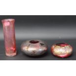 3 pieces of Isle of Wight glass pink Azurene