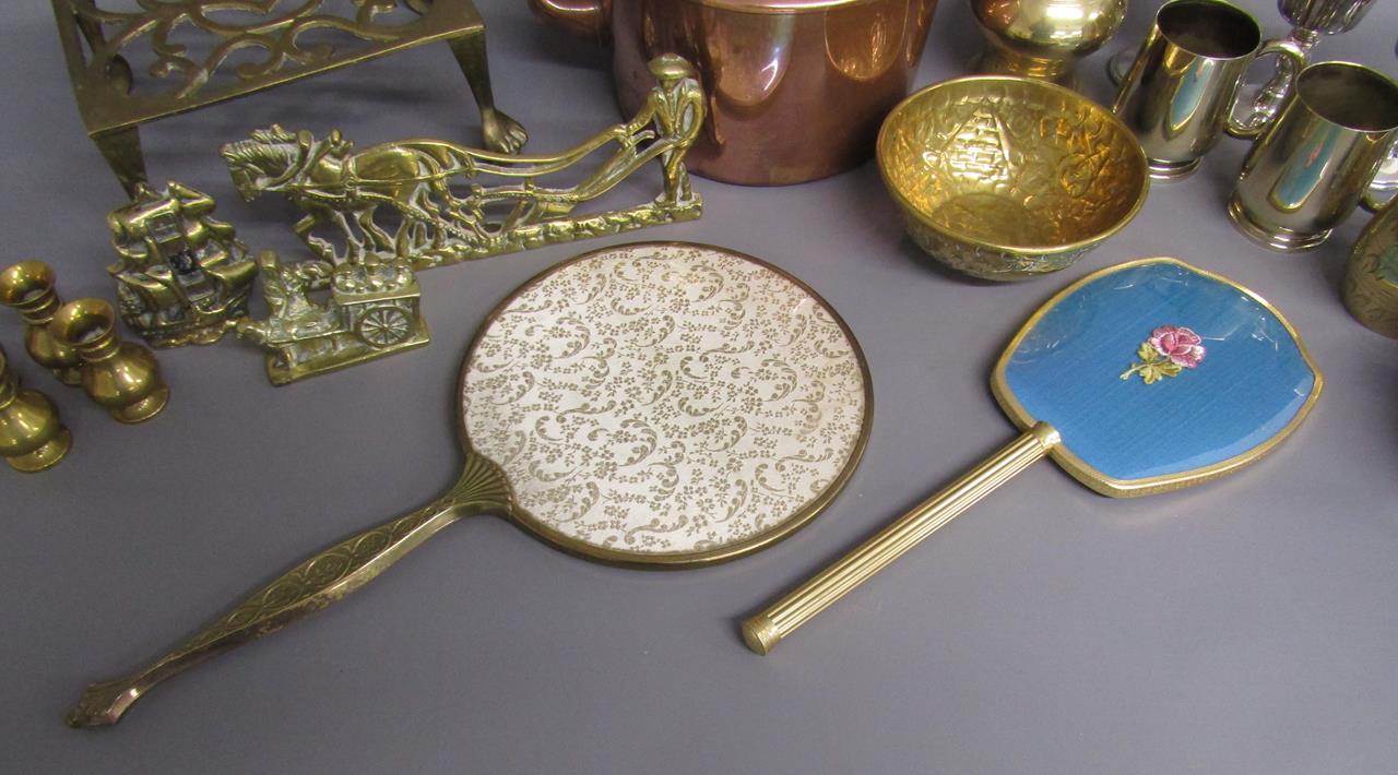 Collection of brass, copper and silver plate includes copper kettle, Barker Ellis goblets, blue - Image 3 of 5