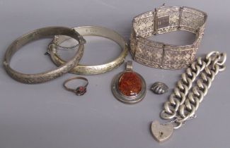 Silver bangles and bracelets also a silver mounted pendant etc - 3.17ozt