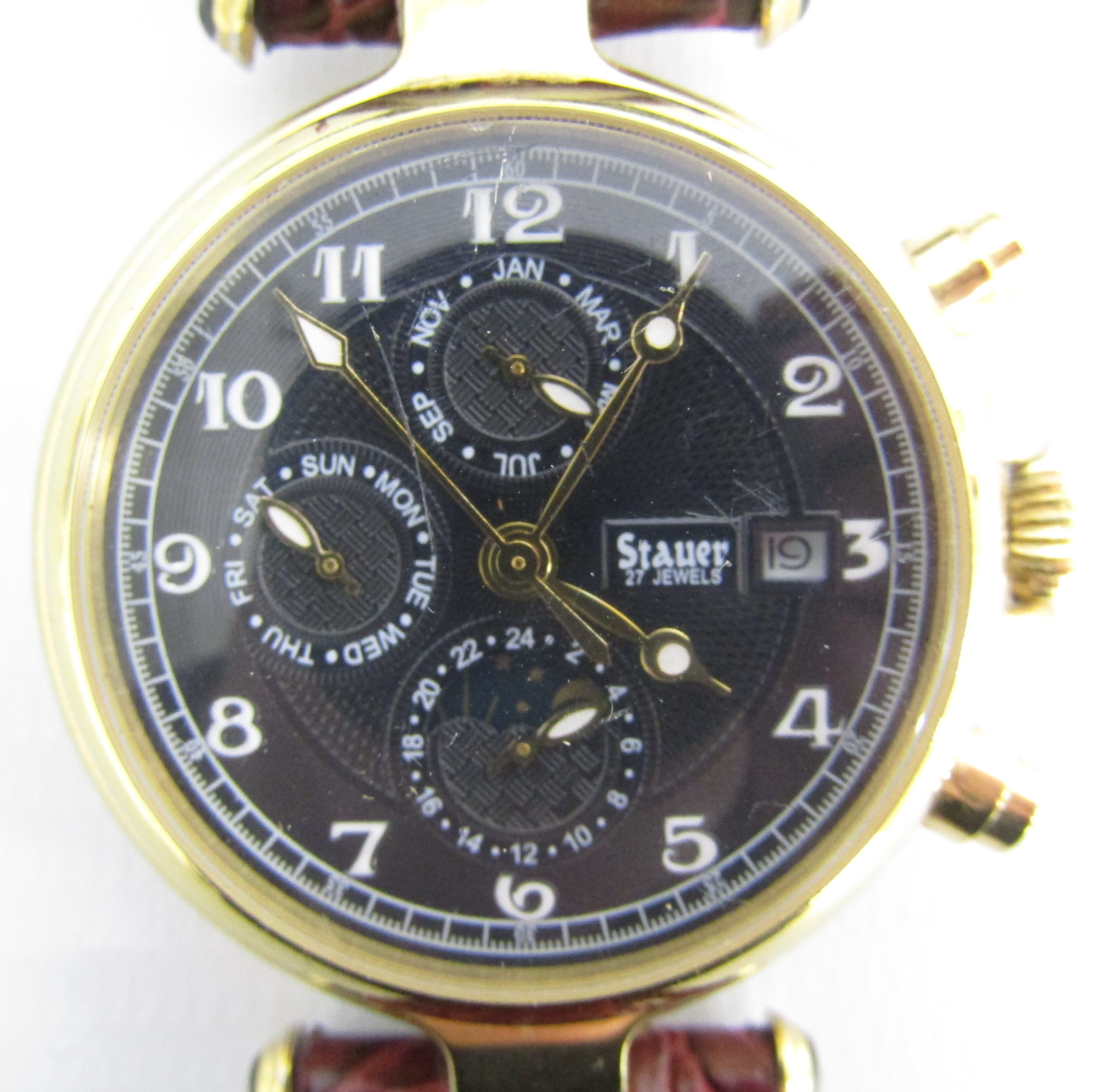 Stauer Premier Collection DS 14685 gold plated Noir day/month/date automatic watch with leather - Image 2 of 7