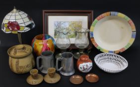 Alvingham Pottery lidded muesli jar & pair of eggcups, pair of brass chamberstick lamps, modern