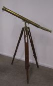 Large brass telescope with adjustable wood and brass stand