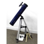 Optus Reflector telescope on tripod with various optics, instruction booklet, two astronomy