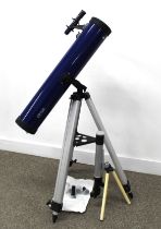 Optus Reflector telescope on tripod with various optics, instruction booklet, two astronomy