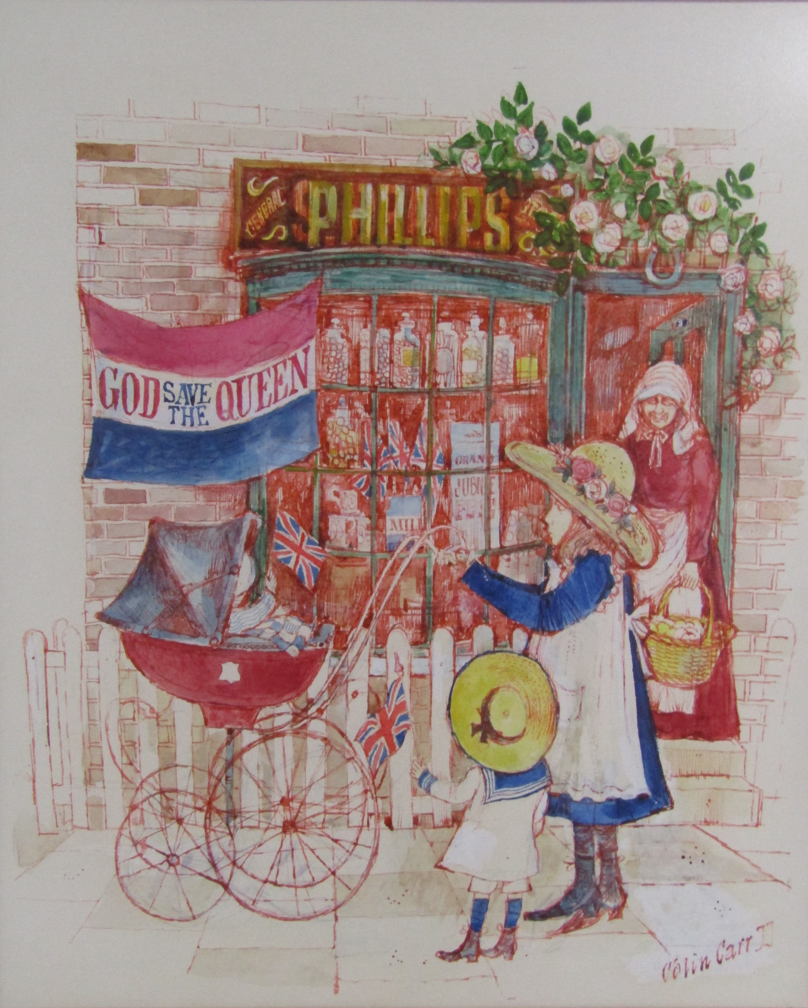 Original Colin Carr 'In a Lincolnshire village on Queen Victoria's Jubilee' ink and watercolour