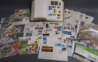Stamp album, loose stamps and first day covers - some unfranked - includes penny red, first flight