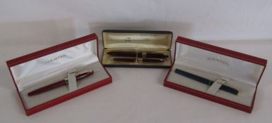 Sheaffer white dot pens - red and blue fountain pens and pencil and fountain pen set