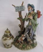 Large Capodimonte figure of a traveller signed Maria Angel and painted brass vase with cover