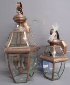 2 Newbury outdoor wall lights - one large and one smaller (both with 1 broken glass panel)