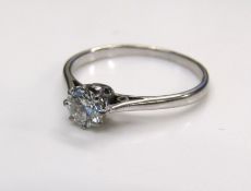18ct white gold solitaire diamond ring - ring size R  - approx. 0.52ct H VS1