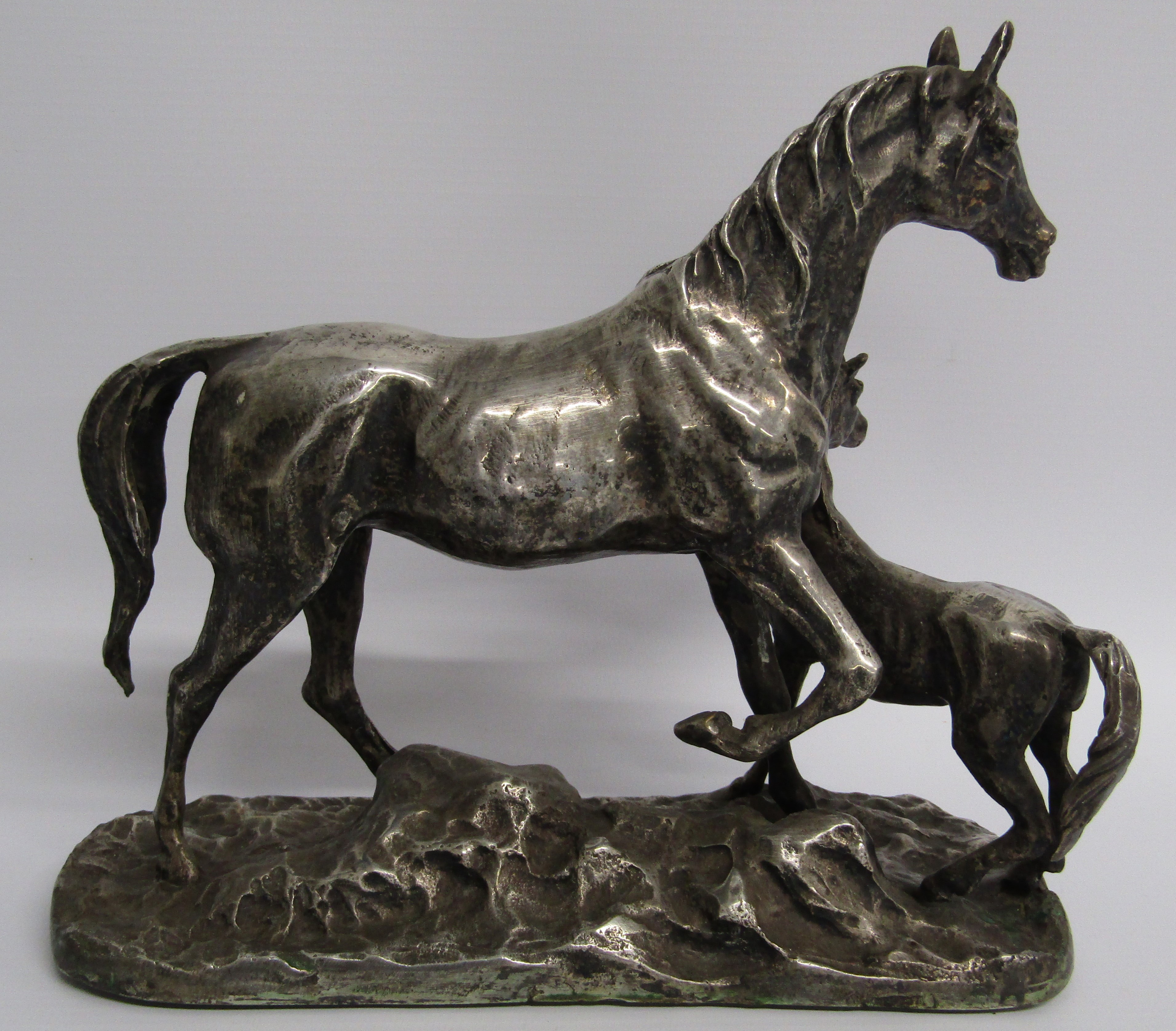 Horse and foal silver plated cast figurine - approx. 24cm x 21.5cm x 9cm - Image 3 of 5